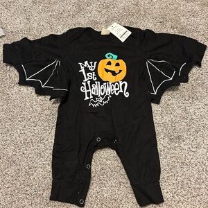 Black Halloween Baby Onesie with Pumpkin Design